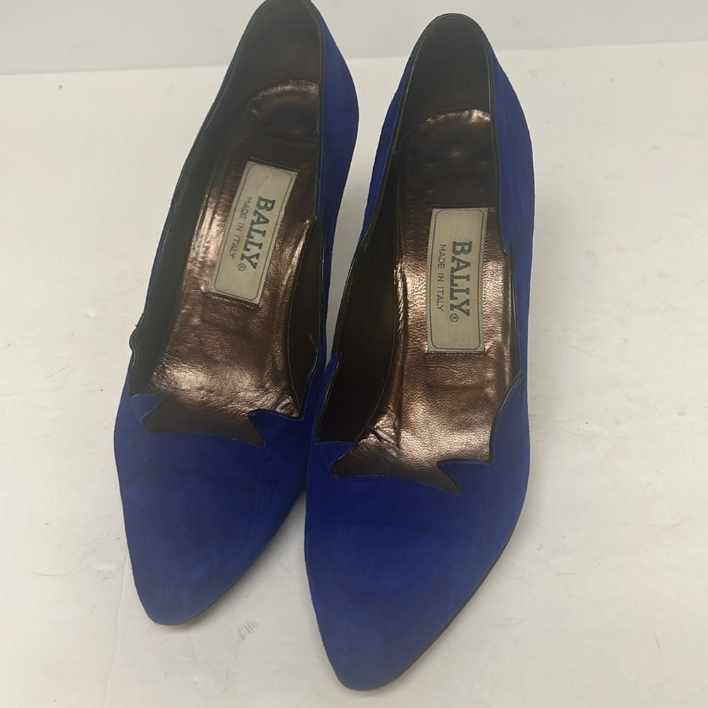 Vintage Bally Blue Suede Flame Pointed Toe High Heel Rare Pump Sz 6.5 - Picture 2 of 13